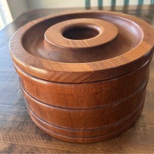 MCM Vintage Dansk Denmark Bent Wood Round 9” Teak Insulated Ice Bucket